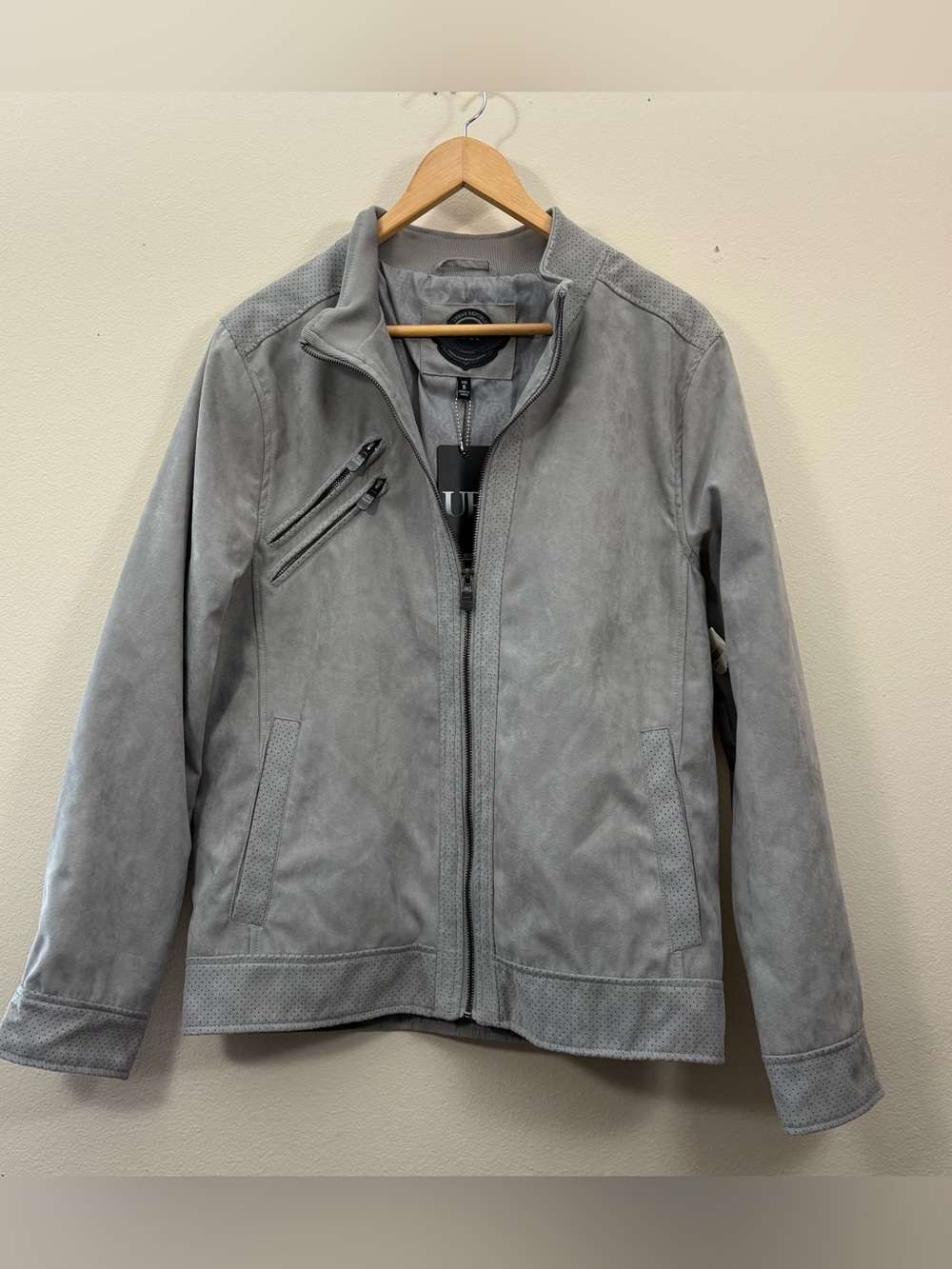 gray faux suede moto jacket Urban Republic men’s S NWT edgy contemporary casual
